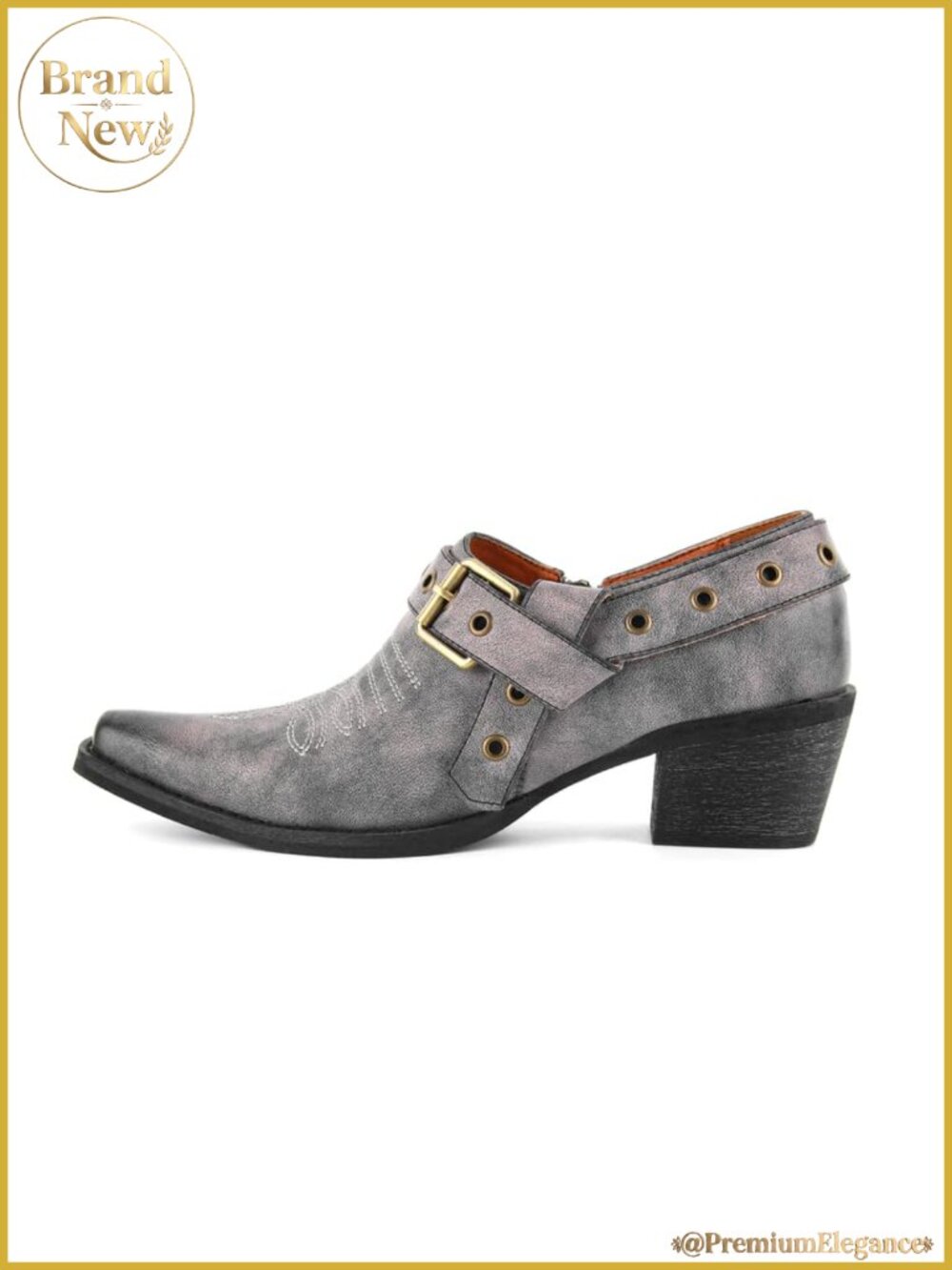 Western Ankle Boots Cowgirl Heels Chunky Bootie Side Zipper